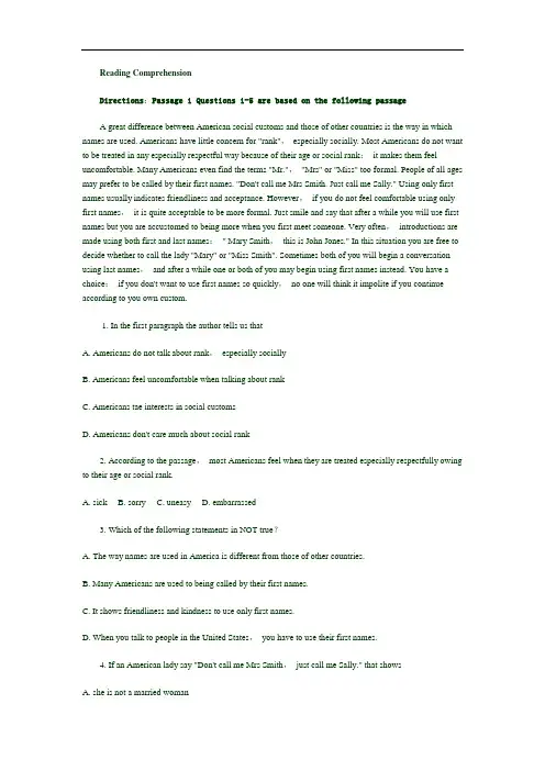 (英语阅读理解题)Reading Comprehension