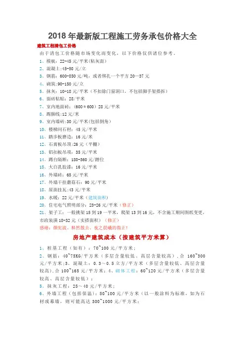 建筑工程清包工等价格