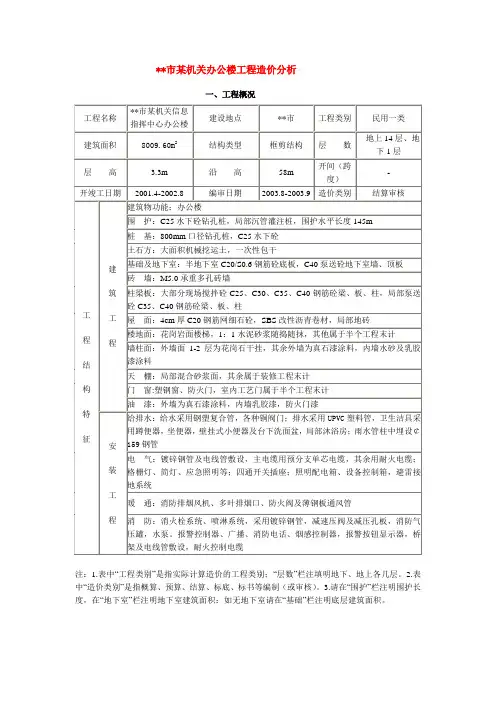 宁波市某机关办公楼工程造价分析