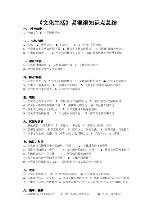 《文化生活易混淆知识点总结》