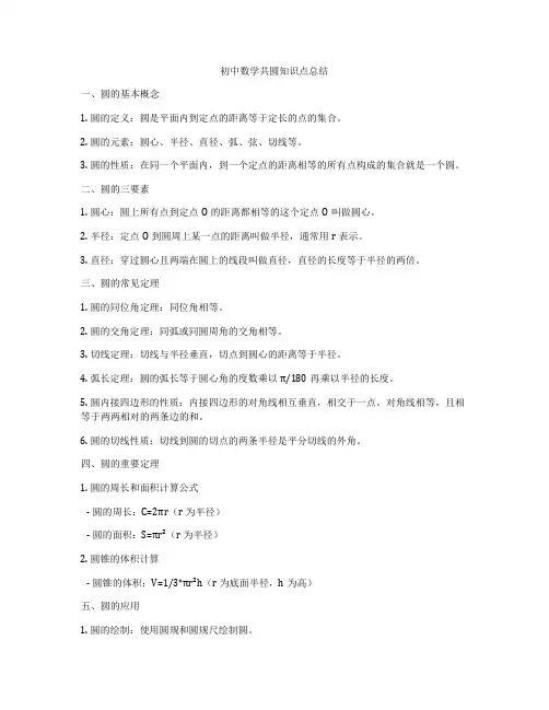 初中数学共圆知识点总结
