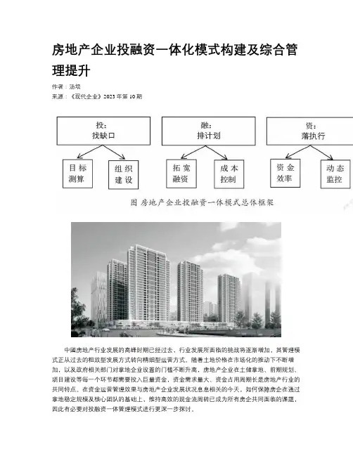 房地产企业投融资一体化模式构建及综合管理提升