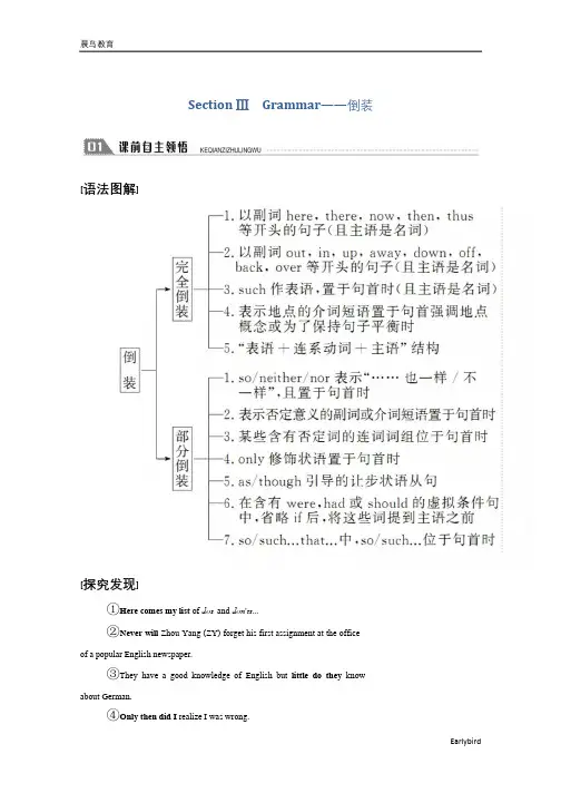 高中人教版英语必修5学案：Unit 4 Section Ⅲ Grammar——倒装 含答案