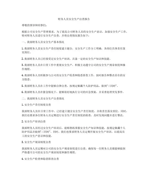 财务人员安全生产自查报告