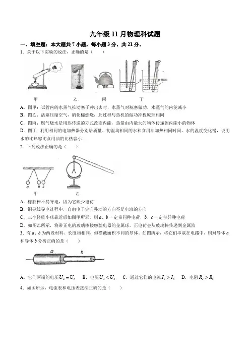 广东省中山市教学共进联盟2023-2024学年九年级上学期11月联考物理试题(含答案)