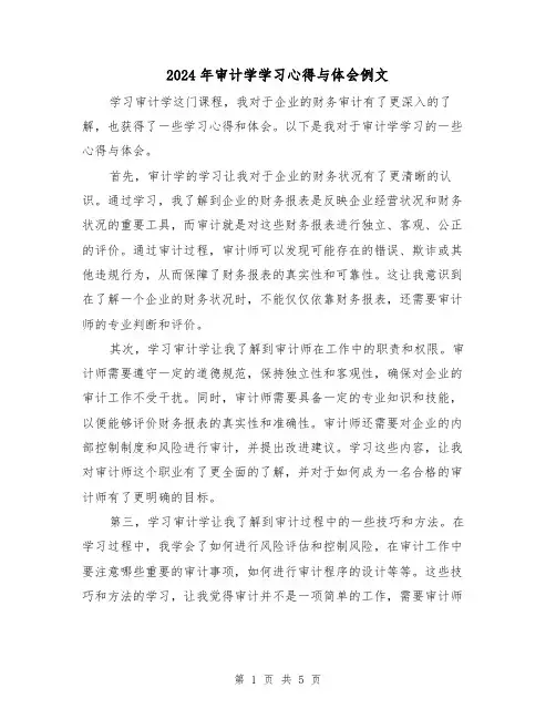 2024年审计学学习心得与体会例文(2篇)