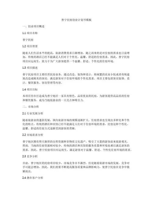 普宁民宿创业计划书模板