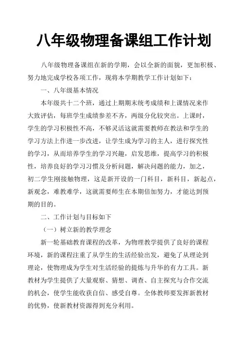 八年级物理备课组工作计划