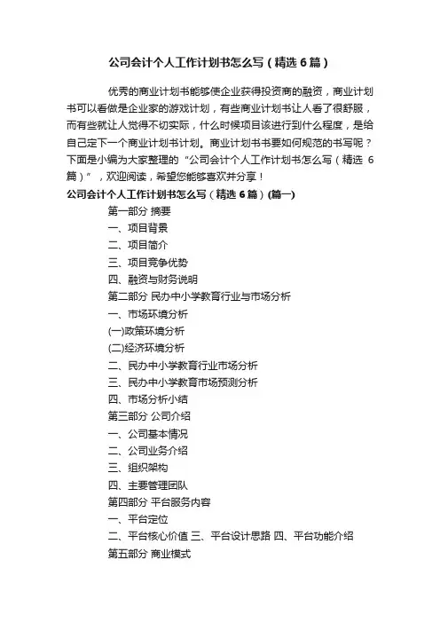 公司会计个人工作计划书怎么写（精选6篇）