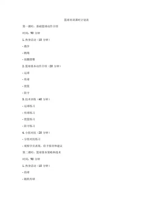 篮球培训课时计划表