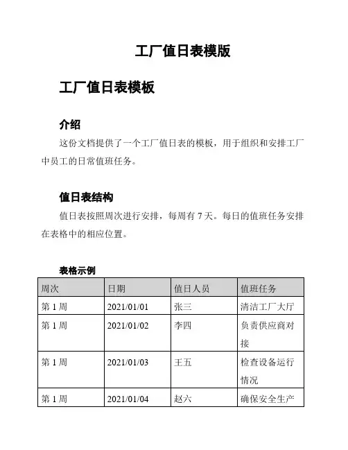 工厂值日表模版