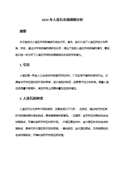 2024年人造石市场规模分析