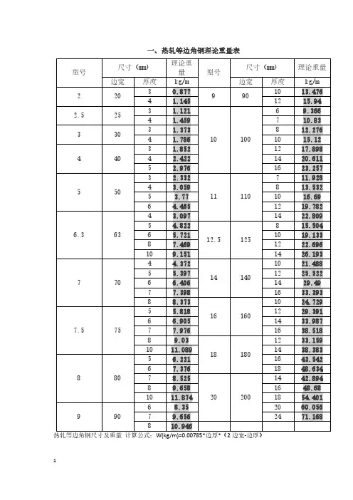 修船常用角钢球扁钢型材重量表