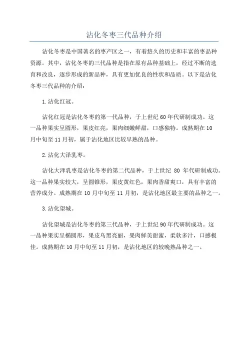 沾化冬枣三代品种介绍