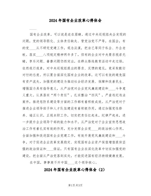2024年国有企业改革心得体会(2篇)