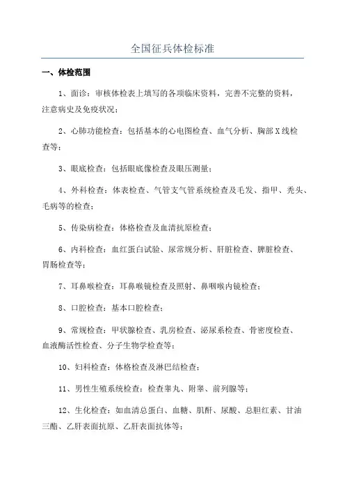 全国征兵体检标准