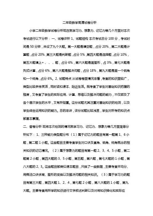 二年级数学周清试卷分析