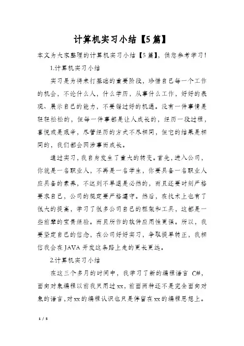 计算机实习小结【5篇】