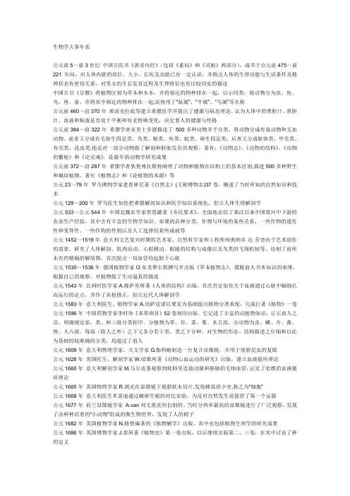 生物学大事年表