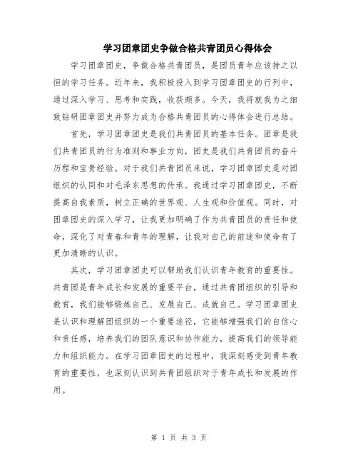 学习团章团史争做合格共青团员心得体会