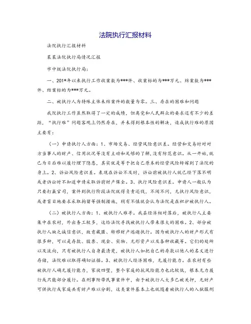 法院执行汇报材料