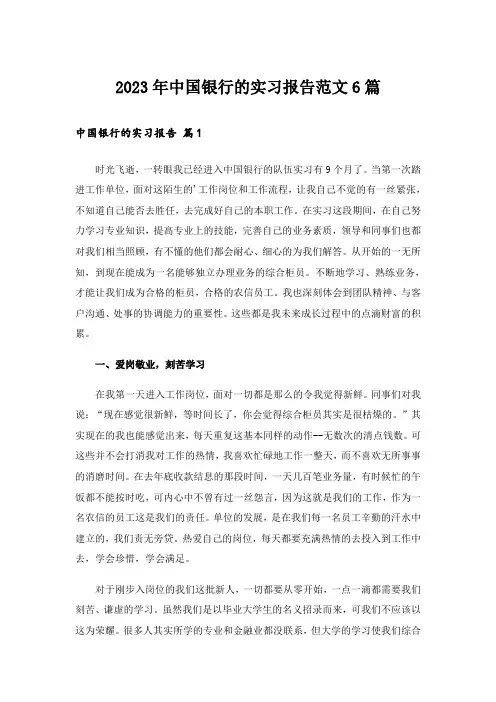 2023年中国银行的实习报告范文6篇