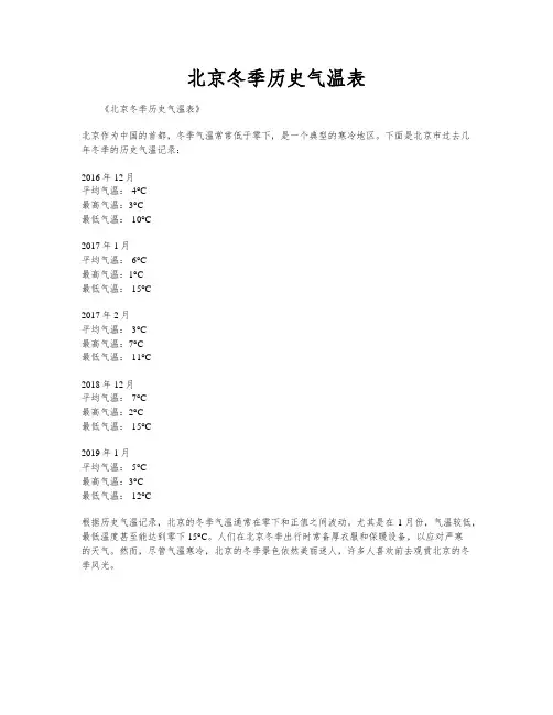 北京冬季历史气温表