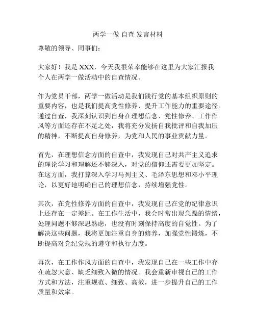 两学一做 自查 发言材料