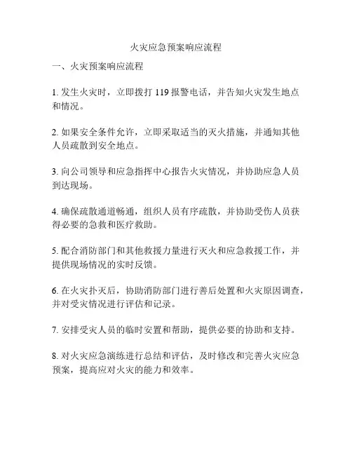 火灾应急预案响应流程