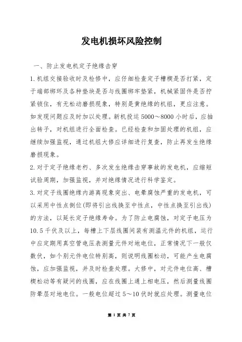 发电机损坏风险控制