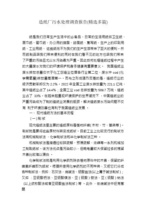 造纸厂污水处理调查报告(精选多篇)