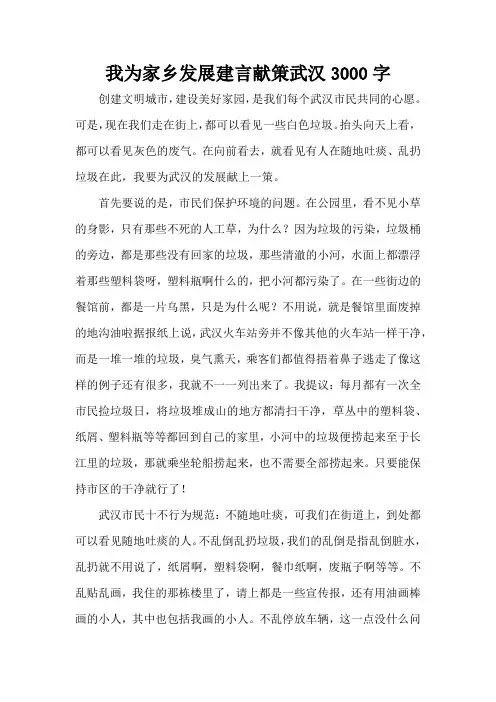 我为家乡发展建言献策武汉3000字