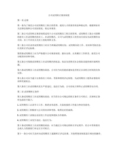 公司试用转正规章制度
