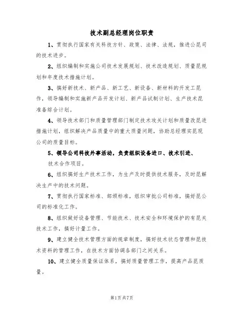 技术副总经理岗位职责(5篇)