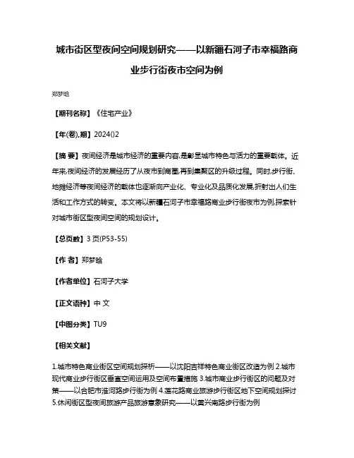 城市街区型夜间空间规划研究——以新疆石河子市幸福路商业步行街夜市空间为例
