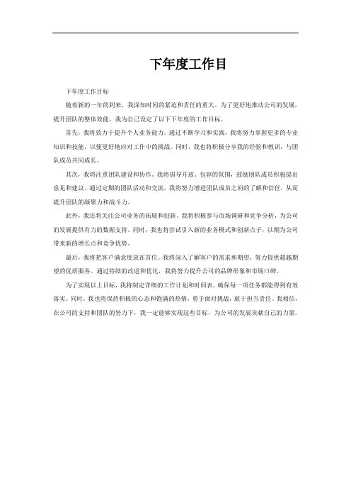 下年度工作目