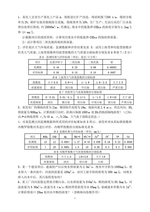 环境质量评价计算题