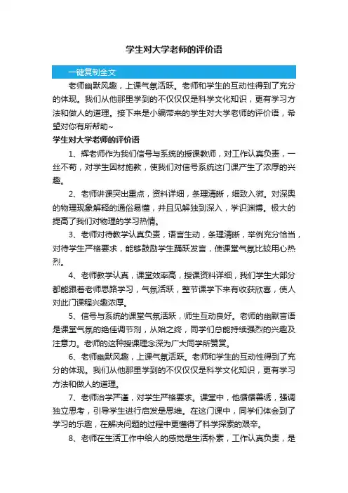 学生对大学老师的评价语