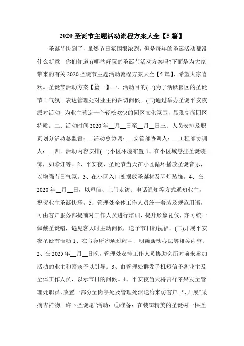 2020圣诞节主题活动流程方案大全【5篇】