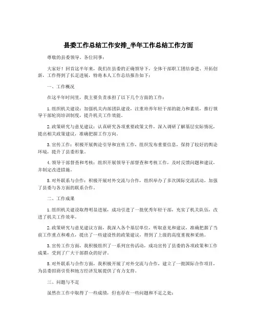 县委工作总结工作安排_半年工作总结工作方面