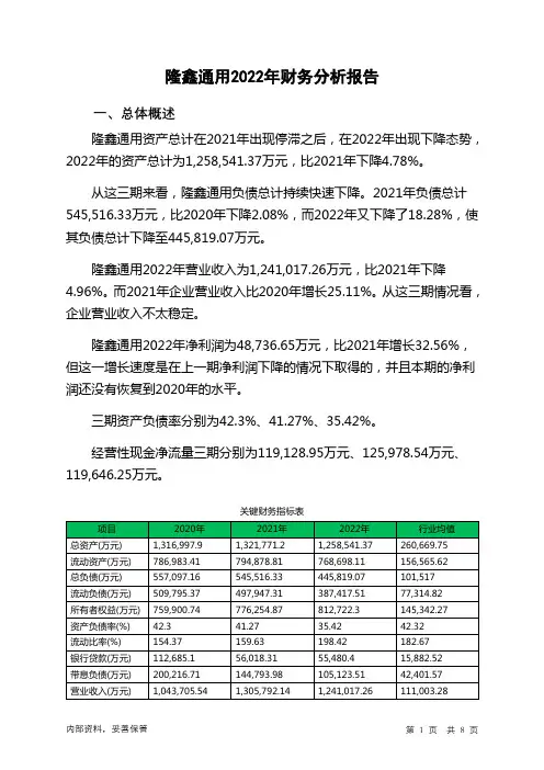603766隆鑫通用2022年财务分析报告-银行版