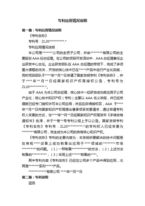 专利应用情况说明