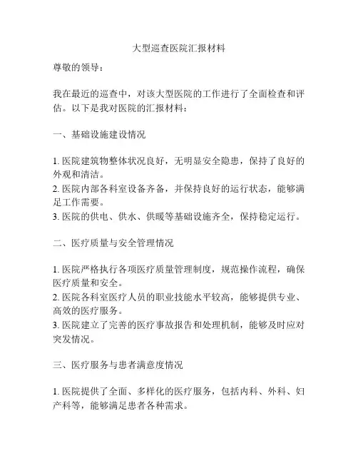 大型巡查医院汇报材料