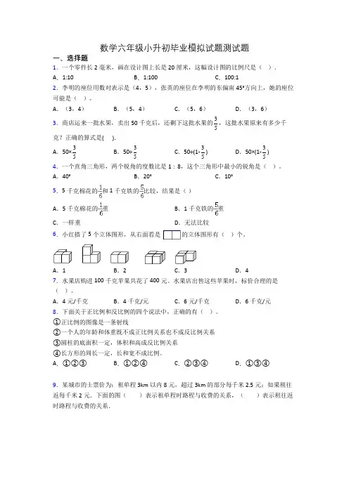 数学六年级小升初毕业模拟试题测试题[001]