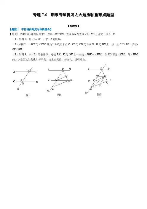 浙教版七年级数学下册期末专项复习之大题压轴重难点题型