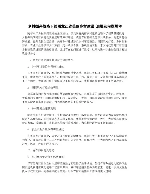 乡村振兴战略下的黑龙江省美丽乡村建设 进展及问题思考