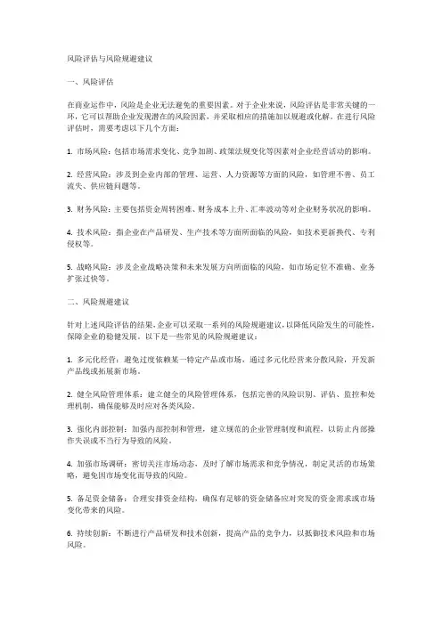 风险评估与风险规避建议