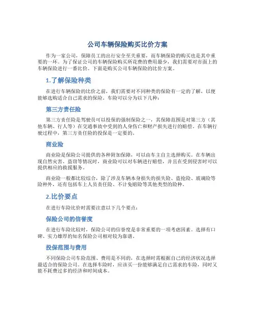 公司车辆保险购买比价方案