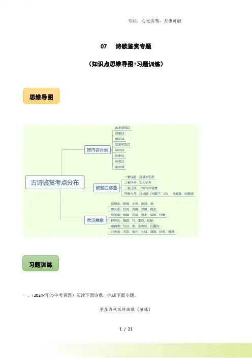 07诗歌鉴赏专题(知识点思维导图+习题训练)-备战2023年中考语文冲刺专题系列(解析版)