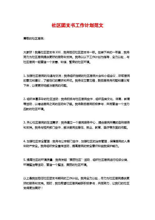 社区团支书工作计划范文